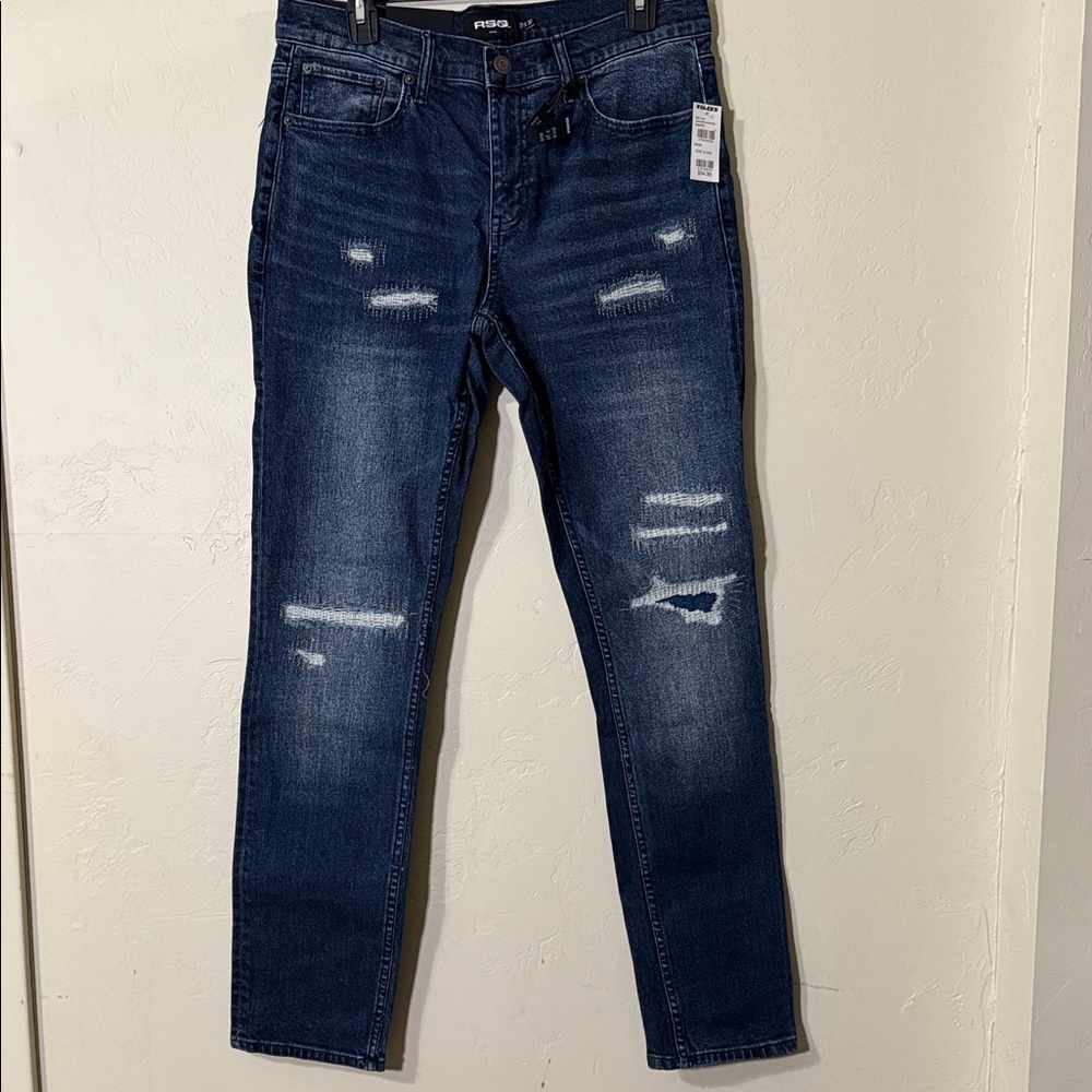 RSQ Tilly's Men's Dark Blue Distressed Slim Jeans size 31x32